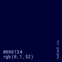 цвет #000134 rgb(0, 1, 52) цвет