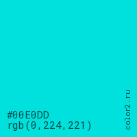 цвет #00E0DD rgb(0, 224, 221) цвет