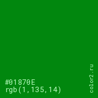 цвет #01870E rgb(1, 135, 14) цвет
