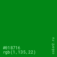 цвет #018716 rgb(1, 135, 22) цвет