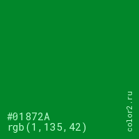 цвет #01872A rgb(1, 135, 42) цвет