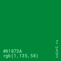 цвет #01873A rgb(1, 135, 58) цвет