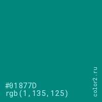 цвет #01877D rgb(1, 135, 125) цвет
