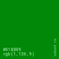 цвет #018809 rgb(1, 136, 9) цвет