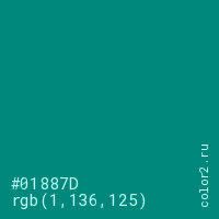 цвет #01887D rgb(1, 136, 125) цвет