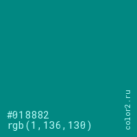цвет #018882 rgb(1, 136, 130) цвет