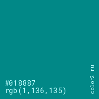 цвет #018887 rgb(1, 136, 135) цвет