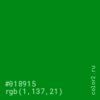 цвет #018915 rgb(1, 137, 21) цвет