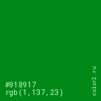 цвет #018917 rgb(1, 137, 23) цвет