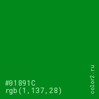 цвет #01891C rgb(1, 137, 28) цвет