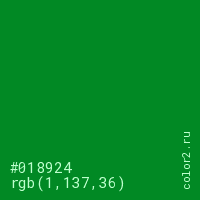цвет #018924 rgb(1, 137, 36) цвет