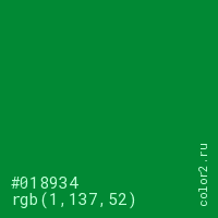 цвет #018934 rgb(1, 137, 52) цвет