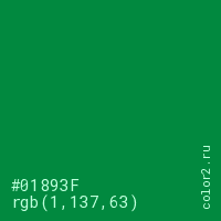 цвет #01893F rgb(1, 137, 63) цвет