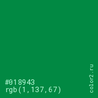 цвет #018943 rgb(1, 137, 67) цвет