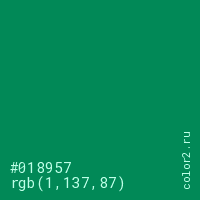 цвет #018957 rgb(1, 137, 87) цвет