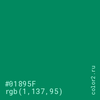 цвет #01895F rgb(1, 137, 95) цвет