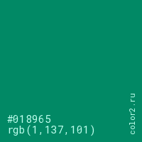 цвет #018965 rgb(1, 137, 101) цвет
