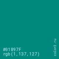 цвет #01897F rgb(1, 137, 127) цвет