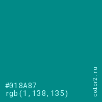 цвет #018A87 rgb(1, 138, 135) цвет