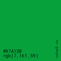 цвет #07A13B rgb(7, 161, 59) цвет