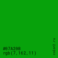 цвет #07A20B rgb(7, 162, 11) цвет