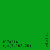 цвет #07A21A rgb(7, 162, 26) цвет