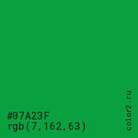 цвет #07A23F rgb(7, 162, 63) цвет