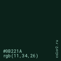цвет #0B221A rgb(11, 34, 26) цвет