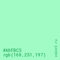 цвет #A0FBC5 rgb(160, 251, 197) цвет