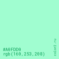 цвет #A0FDD0 rgb(160, 253, 208) цвет