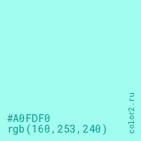 цвет #A0FDF0 rgb(160, 253, 240) цвет