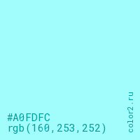 цвет #A0FDFC rgb(160, 253, 252) цвет
