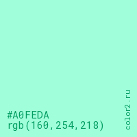 цвет #A0FEDA rgb(160, 254, 218) цвет