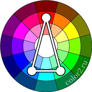 Цветовой круг с противоположной разделённой цветовой гармонией